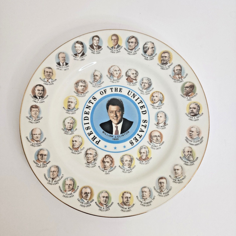 Unbranded US Presidents Decorative Plate White Gold Clinton Era Americana